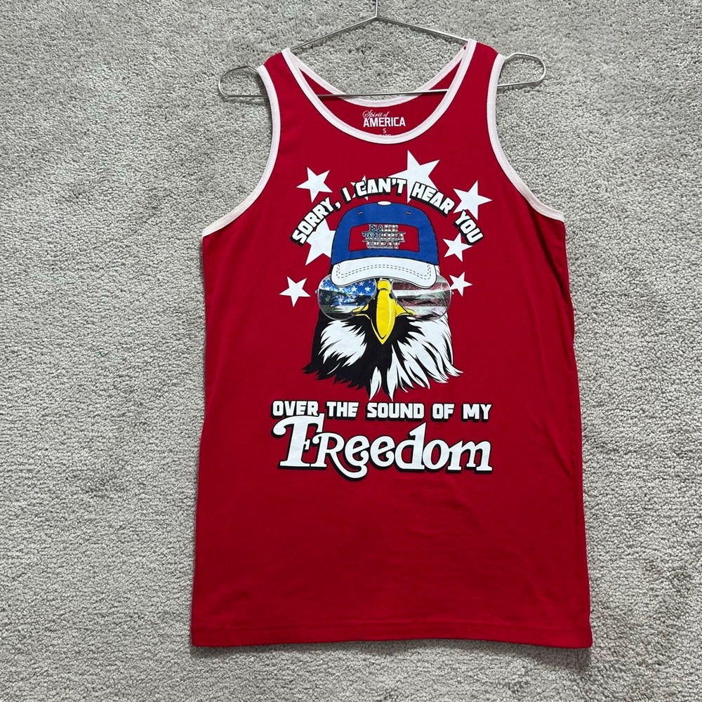 Spirit of America Tank Top Mens Small Red Graphic Sleeveless Pullover Round Neck